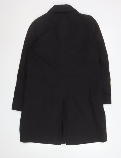 Jaeger Women Black Mid-Length Coat UK 12 Cotton Blend Classic Style