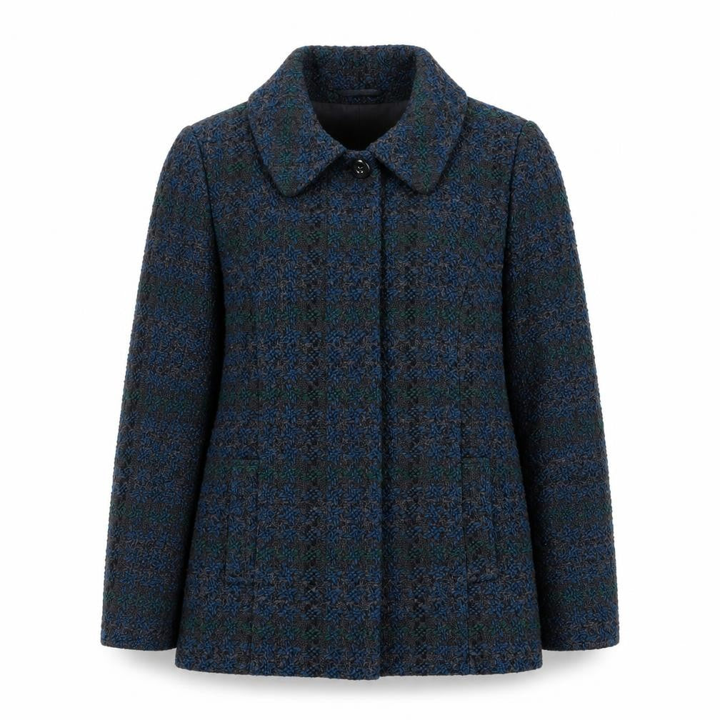 Isle Collection Women's Blue Check Wool-Blend Mid-Length Coat Size 16