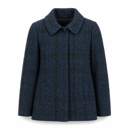 Isle Collection Women's Blue Check Wool-Blend Mid-Length Coat Size 16