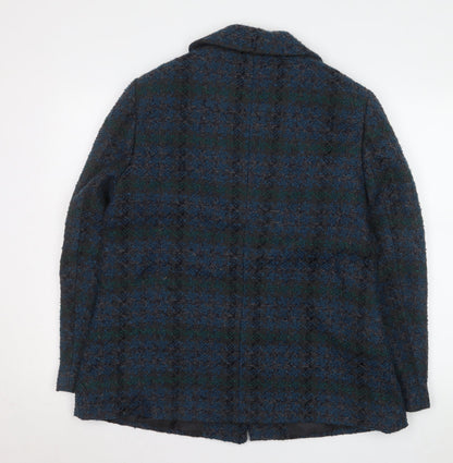 Isle Collection Women's Blue Check Wool-Blend Mid-Length Coat Size 16