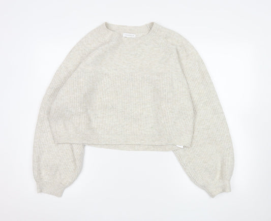 Topshop Women Beige Crew Neck Rib Knit Pullover Jumper Size S