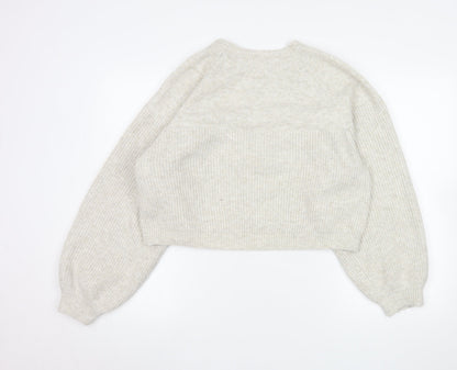 Topshop Women Beige Crew Neck Rib Knit Pullover Jumper Size S