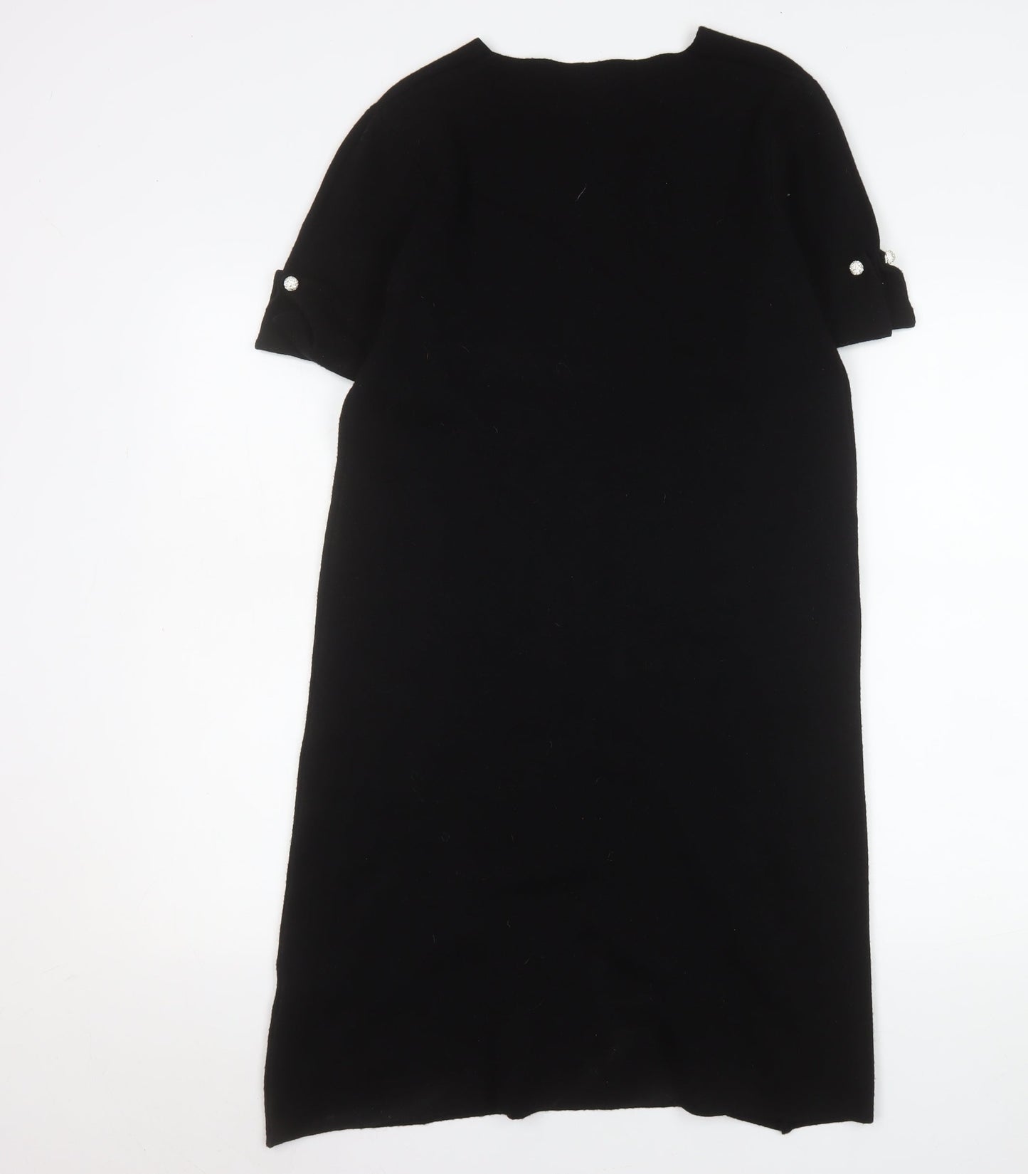 M&V Women Black L Knit Shift Dress V-Neck Short Sleeve