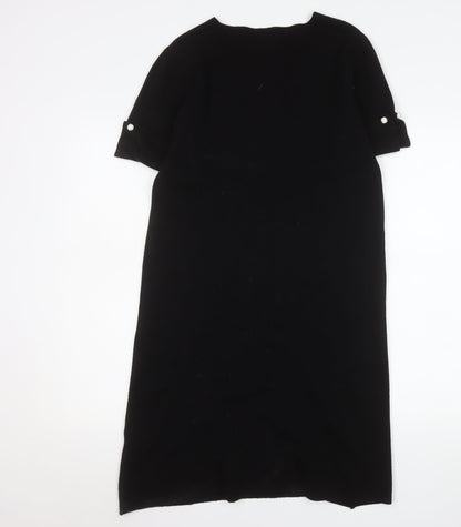 M&V Women Black L Knit Shift Dress V-Neck Short Sleeve