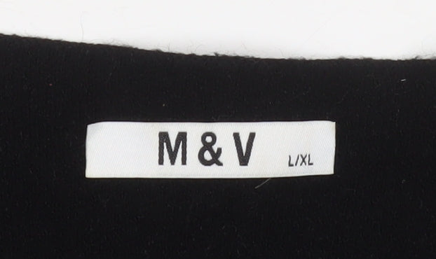 M&V Women Black L Knit Shift Dress V-Neck Short Sleeve