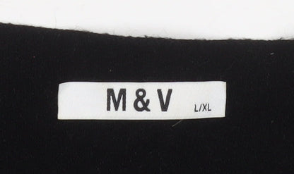 M&V Women Black L Knit Shift Dress V-Neck Short Sleeve