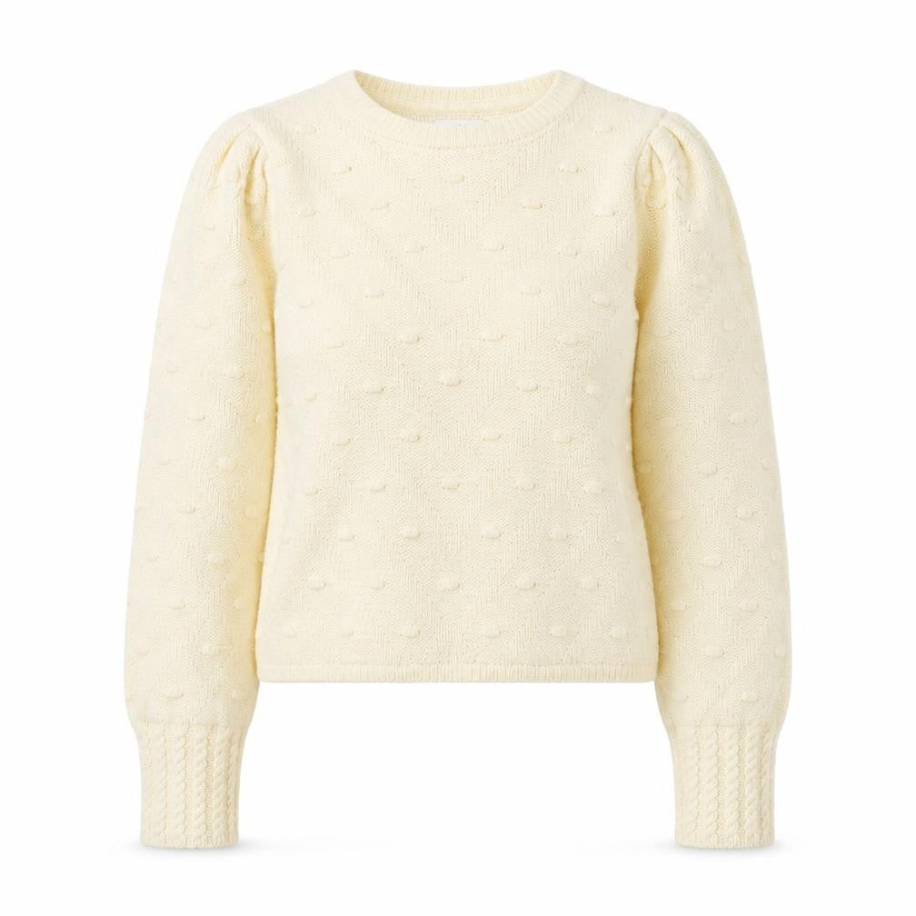 Front view of JDY Women’s Ivory Knit Puff Sleeve jumper, size S