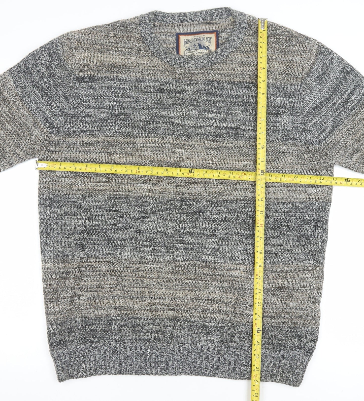 Mens UK Size L Mantaray Grey Pullover Jumper