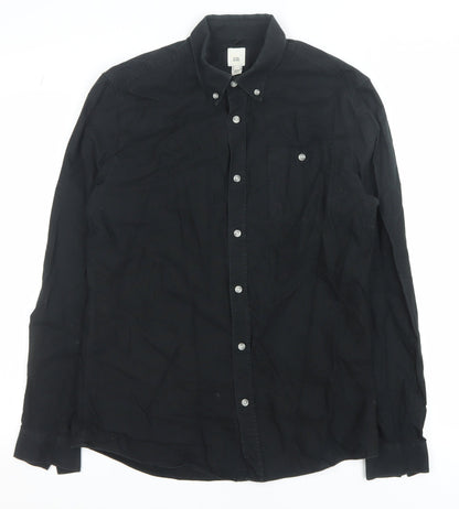 River Island Men's Black Cotton Button-Up Long Sleeve Shirt Size M