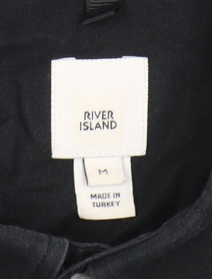 River Island Men's Black Cotton Button-Up Long Sleeve Shirt Size M