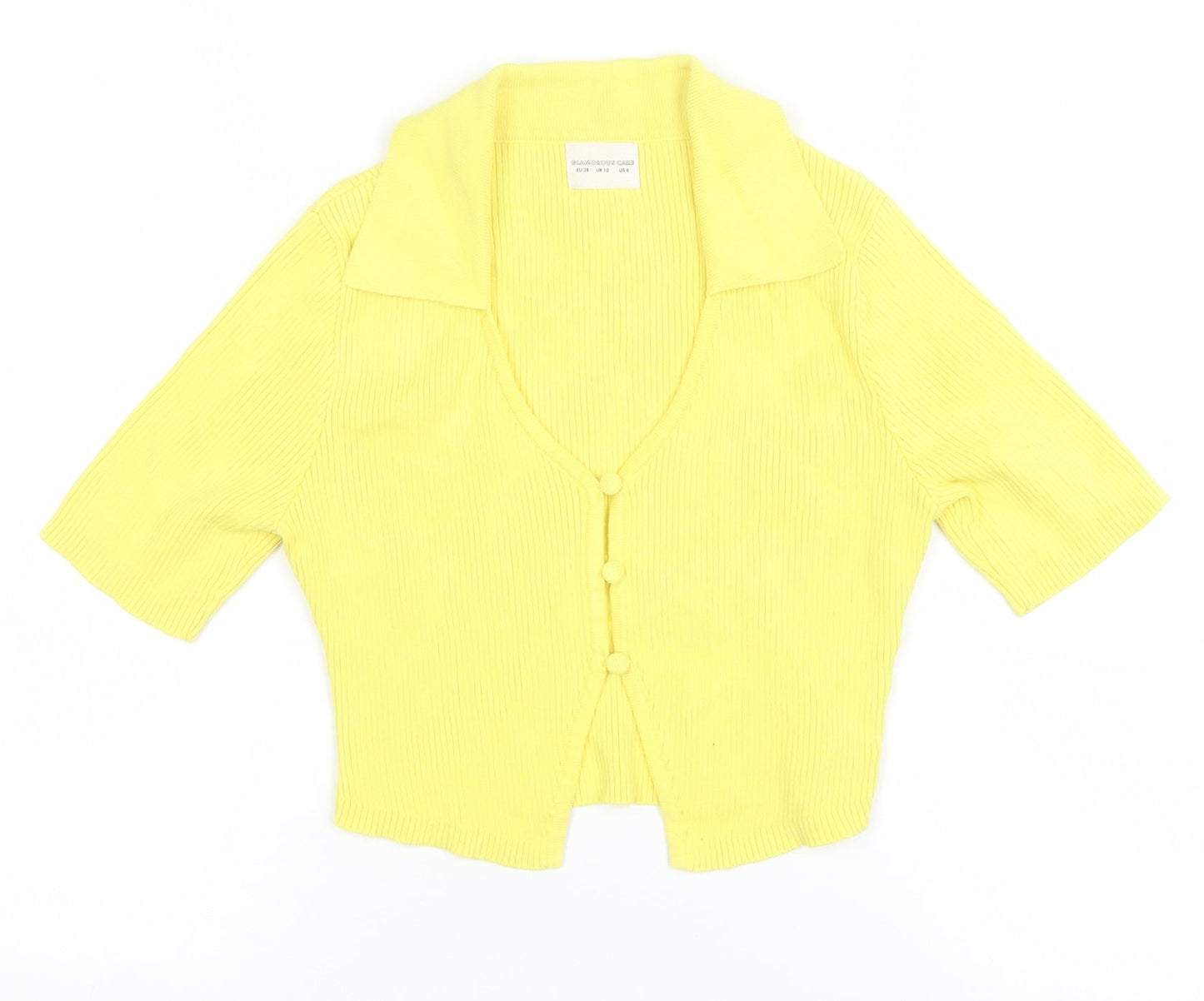 Womens UK Size 10 Glamorous Care Yellow Cropped Button-Up