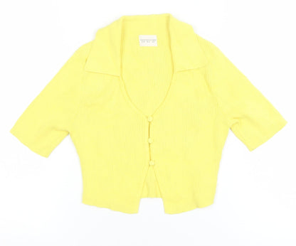 Womens UK Size 10 Glamorous Care Yellow Cropped Button-Up