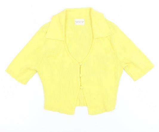 Womens UK Size 10 Glamorous Care Yellow Cropped Button-Up