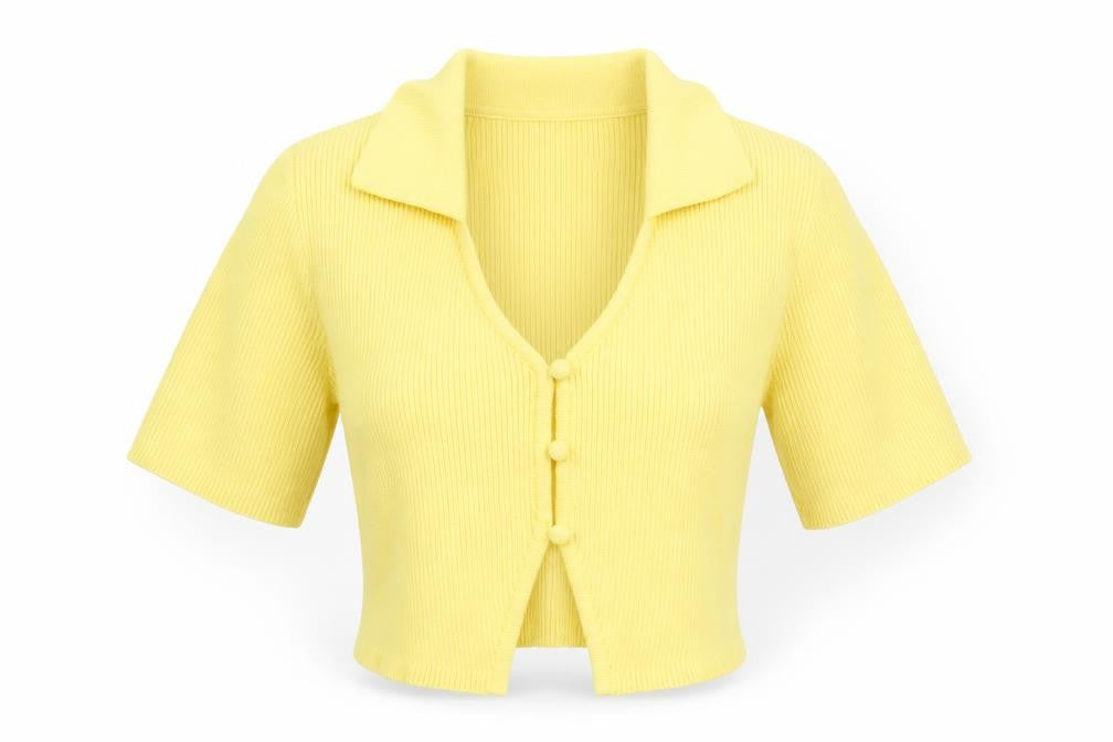 Womens UK Size 10 Glamorous Care Yellow Cropped Button-Up