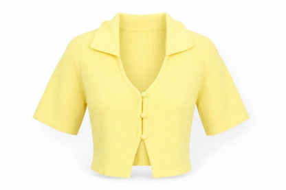 Womens UK Size 10 Glamorous Care Yellow Cropped Button-Up