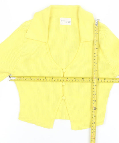 Womens UK Size 10 Glamorous Care Yellow Cropped Button-Up