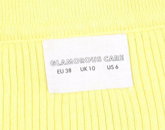 Womens UK Size 10 Glamorous Care Yellow Cropped Button-Up