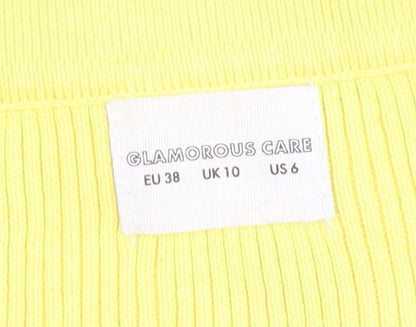 Womens UK Size 10 Glamorous Care Yellow Cropped Button-Up