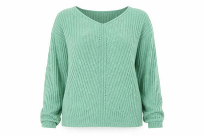 Very Women Green Ribbed V-Neck Pullover Jumper Size 16
