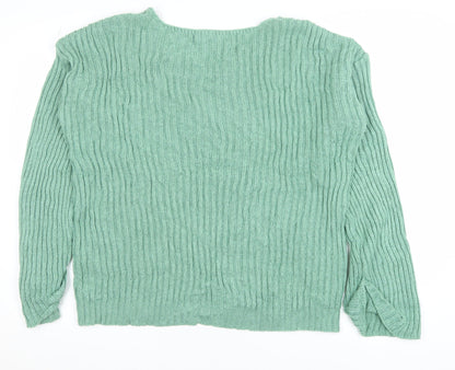 Very Women Green Ribbed V-Neck Pullover Jumper Size 16