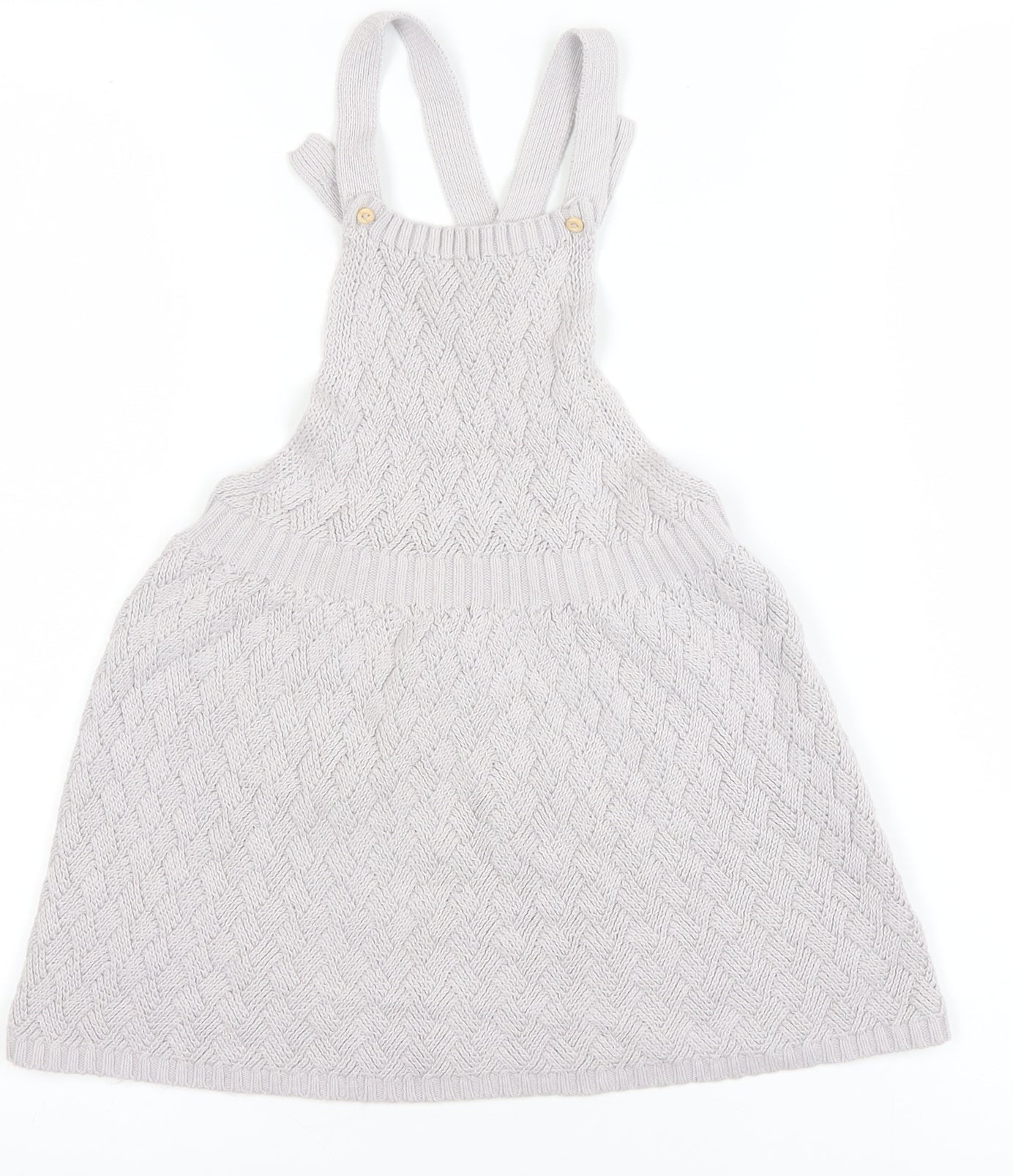 H&M Girls Ivory Knit Cotton Pinafore Dress 24 Months Button Straps