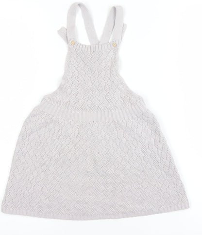 H&M Girls Ivory Knit Cotton Pinafore Dress 24 Months Button Straps