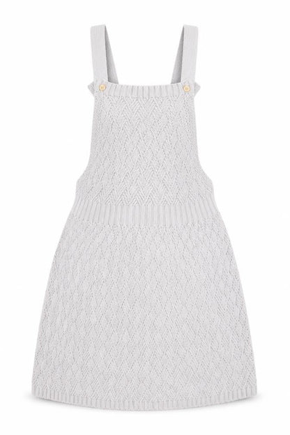 H&M Girls Ivory Knit Cotton Pinafore Dress 24 Months Button Straps