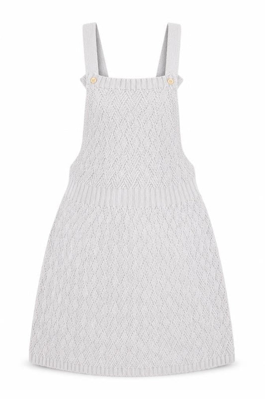 H&M Girls Ivory Knit Cotton Pinafore Dress 24 Months Button Straps