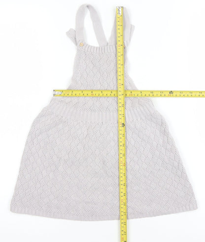 H&M Girls Ivory Knit Cotton Pinafore Dress 24 Months Button Straps