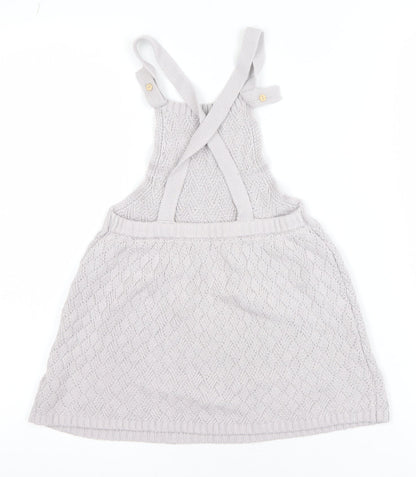 H&M Girls Ivory Knit Cotton Pinafore Dress 24 Months Button Straps