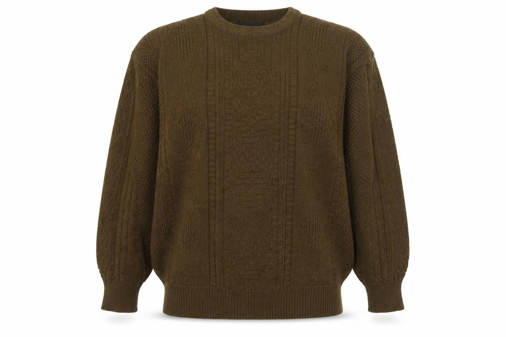 Expression International Men's Brown L Cable-Knit Acrylic Jumper