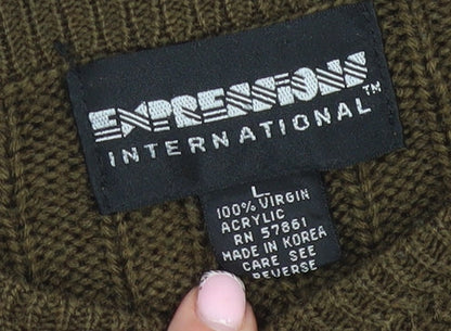 Expression International Men's Brown L Cable-Knit Acrylic Jumper