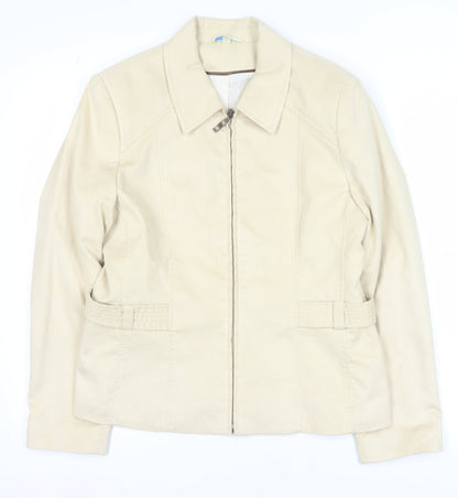 Klass Women Beige Faux Suede Short Zip Jacket Size 14