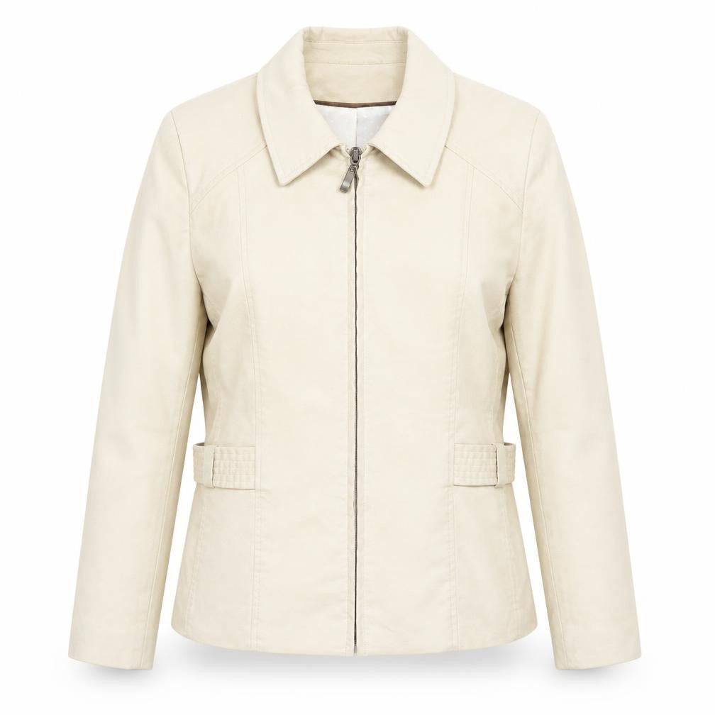 Klass Women Beige Faux Suede Short Zip Jacket Size 14