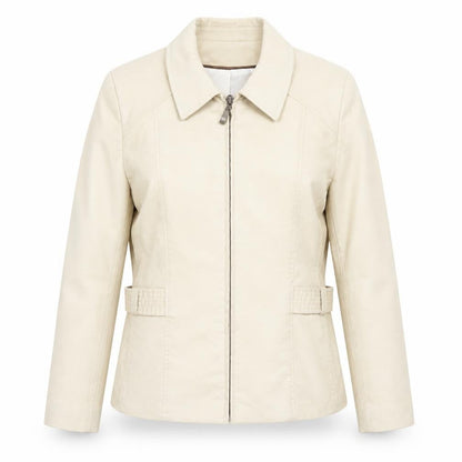 Klass Women Beige Faux Suede Short Zip Jacket Size 14