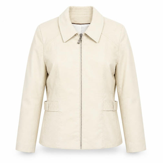 Klass Women Beige Faux Suede Short Zip Jacket Size 14