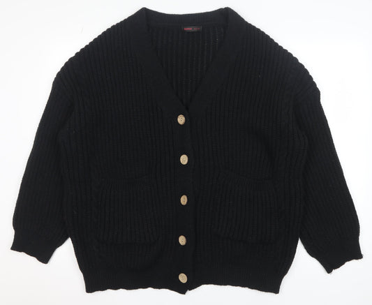 Womens UK Size 12 ROMWE Black Cardigan Jumper