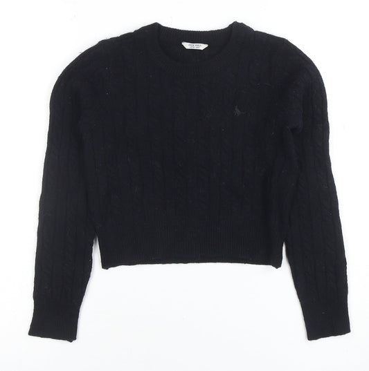 Jack Wills Womens Black Cable Knit Crew Neck Jumper Size 10