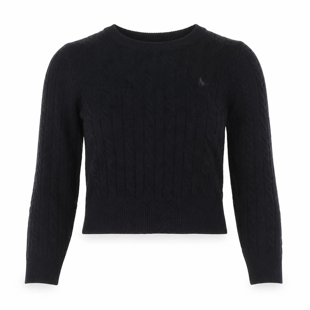 Jack Wills Womens Black Cable Knit Crew Neck Jumper Size 10