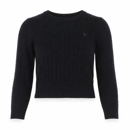Jack Wills Womens Black Cable Knit Crew Neck Jumper Size 10