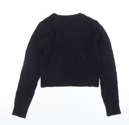 Jack Wills Womens Black Cable Knit Crew Neck Jumper Size 10