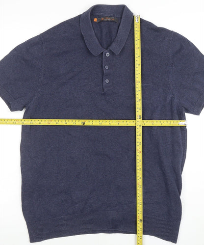 Ben Sherman Men's Blue Cotton Knit Polo Shirt Size M Short Sleeve