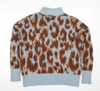 Warehouse Women's Multicoloured Leopard Knit High Neck Jumper Size 10