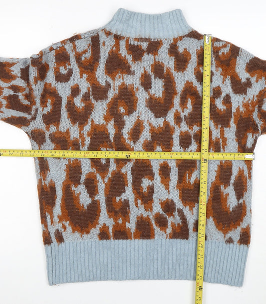 Warehouse Women's Multicoloured Leopard Knit High Neck Jumper Size 10