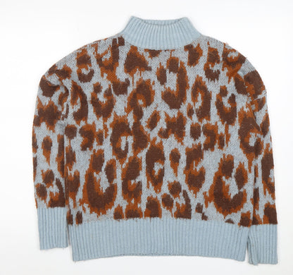 Warehouse Women's Multicoloured Leopard Knit High Neck Jumper Size 10