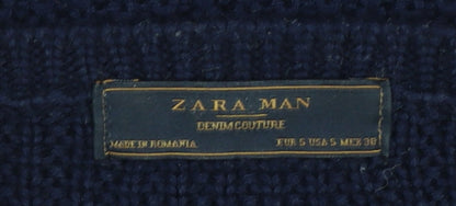 Mens UK Size S Zara Man Blue Pullover Jumper