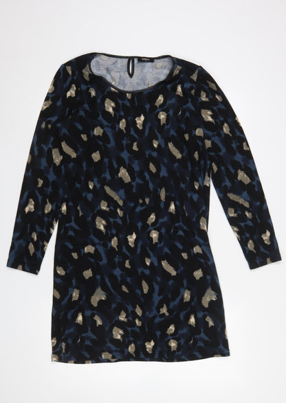 Klass Women Blue Animal Print Shift Dress Size M Long Sleeve