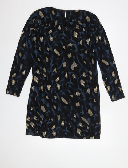 Klass Women Blue Animal Print Shift Dress Size M Long Sleeve