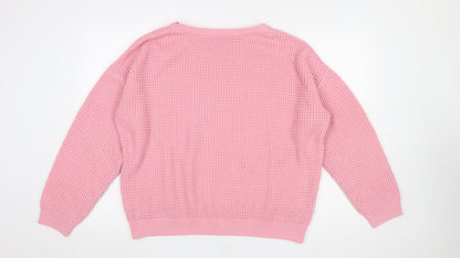 Topshop Women’s Pink Waffle Knit Crew Neck Jumper Size 14