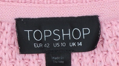 Topshop Women’s Pink Waffle Knit Crew Neck Jumper Size 14